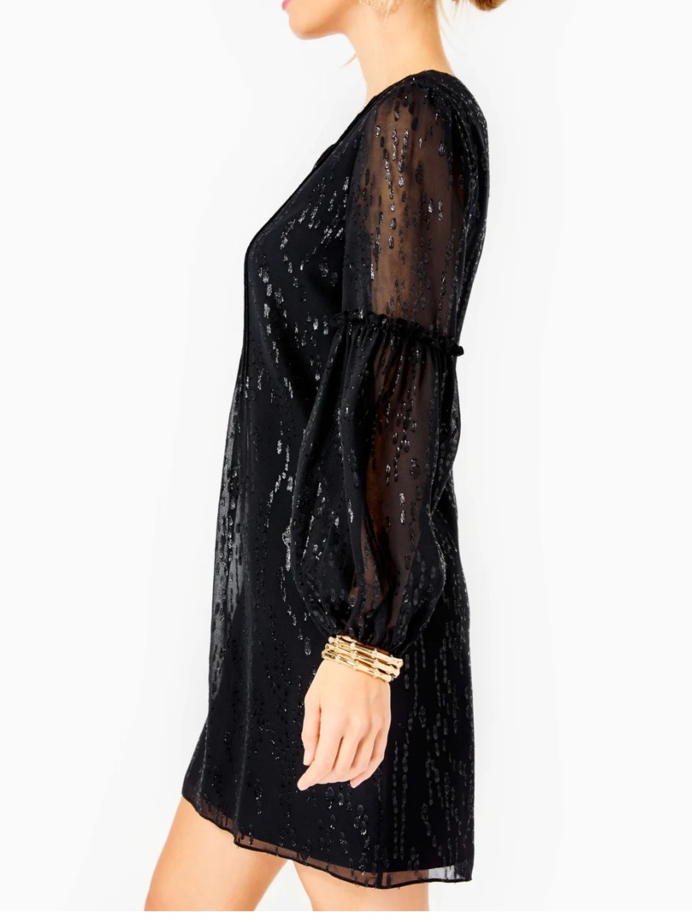 Lilly Pulitzer Cleme Silk Dress - Onyx Fish Clip Chiffon, Size 8 - Picture 3 of 3